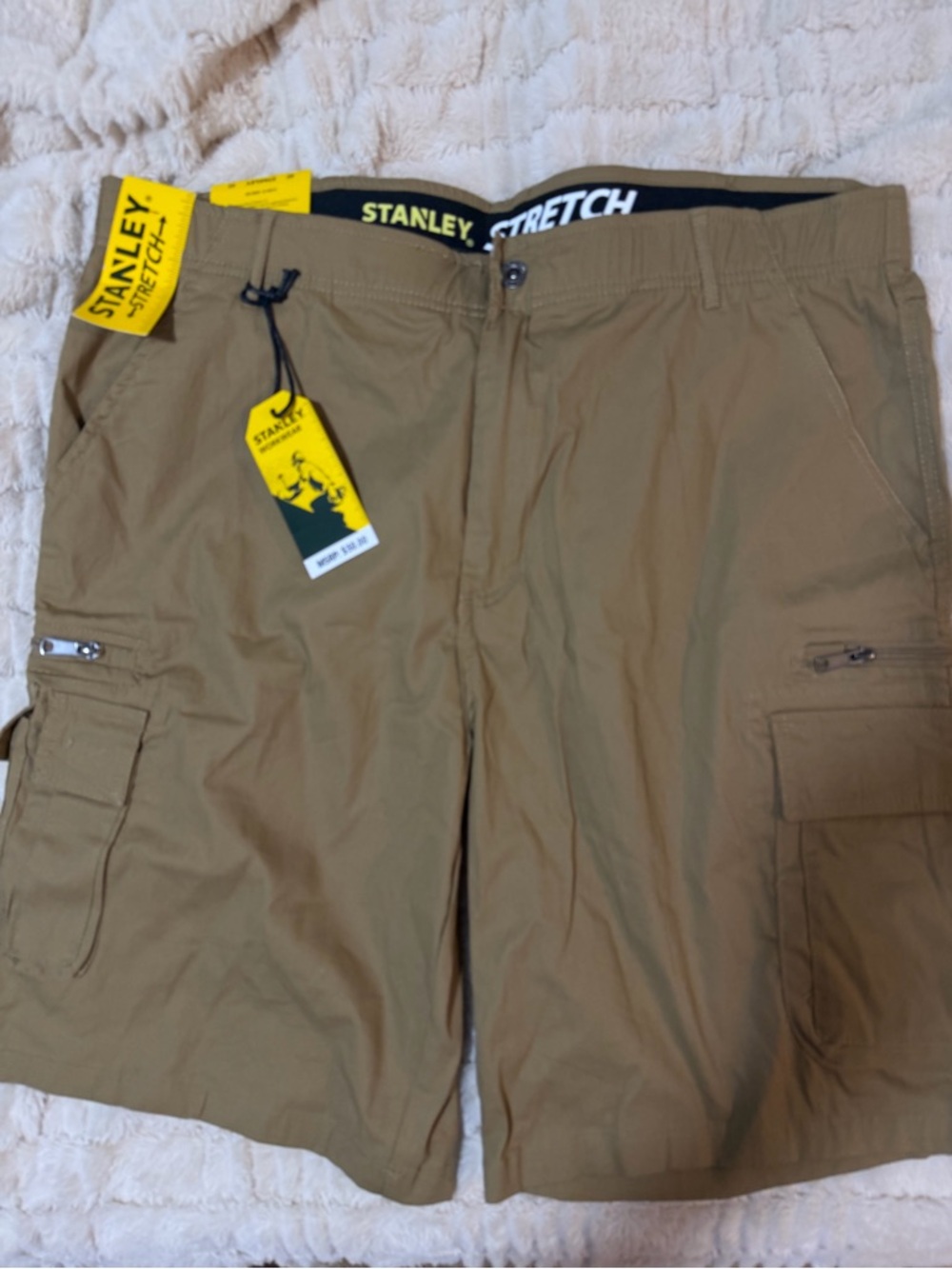 Stanley Workwear Khaki/Tan Stretch Shorts with Yellow Tag